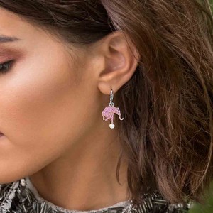 Asymmetric Silver Equilibre Pink Little Elephant Earrings With Pearl
