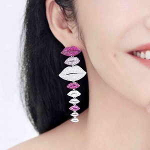 Asymmetric Silver Multicolor Lips Earrings With Pearl