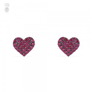 Red Silver Heart Shape Stud Earrings