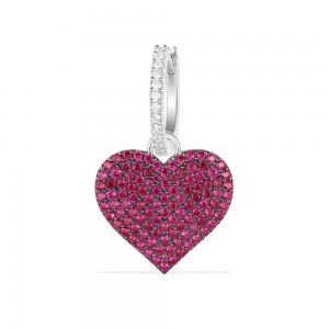 Mono Red Silver Heart Shape Earring