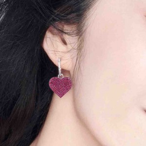 Mono Red Silver Heart Shape Earring