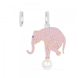 Asymmetric Silver Equilibre Pink Elephant Earrings With Pearl