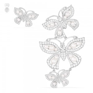 Asymmetric Silver 'papillons' Earrings With Pearl
