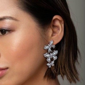 Asymmetric Silver 'papillons' Earrings With Pearl