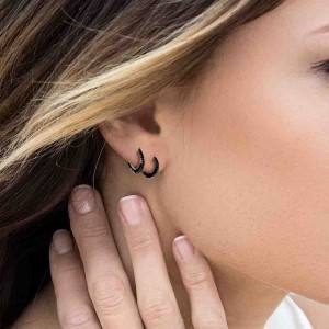 Promesse Black Silver Hoop Earrings (inner Diameter 6mm）