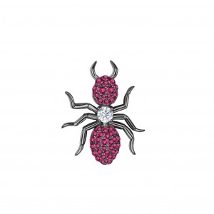 Mono Dark Grey Silver Red 'ants' Stud Earring