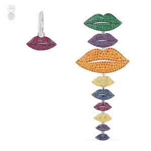Asymmetric Silver  Multicolor Lips  Earrings