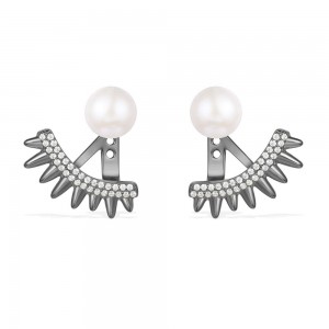 Dark Gray Silver 'spike' Earrings With Pearl