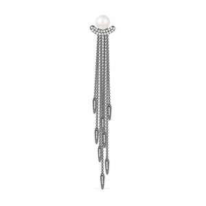 Mono Dark Gray Silver 'Spike' Earring With Pearl