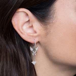 Silver L'aviateur Earrings With Heart Shape Pendant