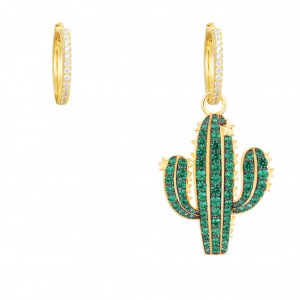 Asymmetric Yellow Silver Arc-en-ciel Cactus Earrings
