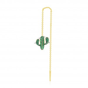 Mono Yellow Silver Arc-en-ciel Cactus Earring With Dropping Chains