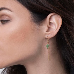 Mono Yellow Silver Arc-en-ciel Cactus Earring With Dropping Chains