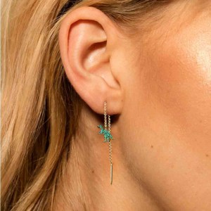 Mono Yellow Silver Green Rexy Earring With Dropping Chains