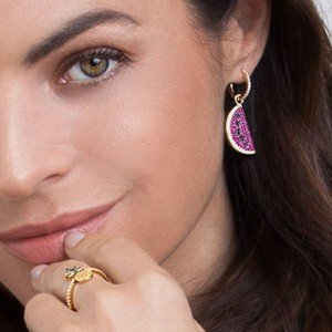 Asymmetric Yellow Silver Arc-en-ciel  Watermelon Earrings