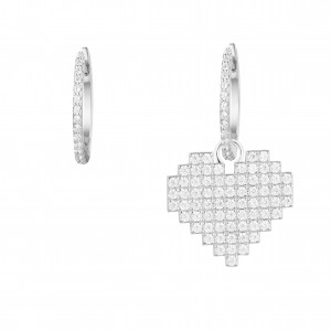 Asymmetric Silver Pixel Heart Earrings