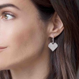 Asymmetric Silver Pixel Heart Earrings