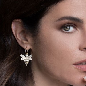 Asymmetric Yellow Silver Bumble Bee Earrings