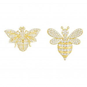 Asymmetric Yellow Silver Wasp & Bee Earrings