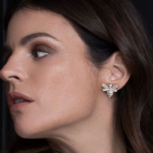 Asymmetric Yellow Silver Wasp & Bee Earrings