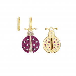 Asymmetric Yellow Silver Arc-en-ciel Ladybug Earrings