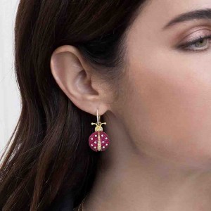Asymmetric Yellow Silver Arc-en-ciel Ladybug Earrings