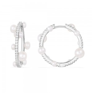 Silver Saturne Hoop Earrings With Pearls