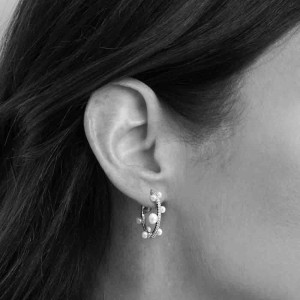 Silver Saturne Hoop Earrings With Pearls