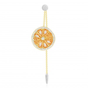 Mono Yellow Silver Arc-en-ciel Orange Earring With Dropping Chains