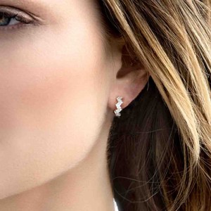 Yellow Silver Up And Down Hoop Earrings