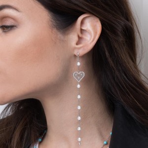 Mono Silver Endless Love Long Earring With Pearl