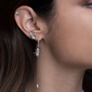 Asymmetric Silver 'ants' Long Earrings