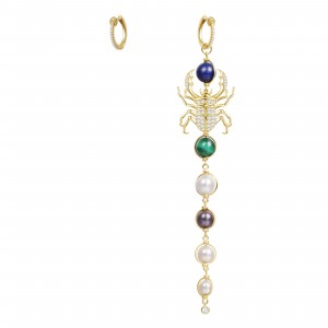Asymmetric Yellow Silver Intemporel Multi Gem Stone Earrings