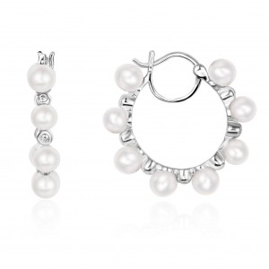 Silver Valentine Hoop Earrings With Pearls