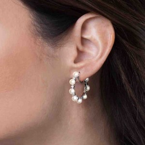 Silver Valentine Hoop Earrings With Pearls