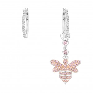 Asymmetric Silver Pink Bee Earrings