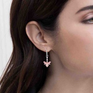 Asymmetric Silver Pink Bee Earrings