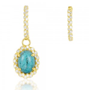 Asymmetric Yellow Silver Soleil Small Earrings With Stone In Turquoise Color