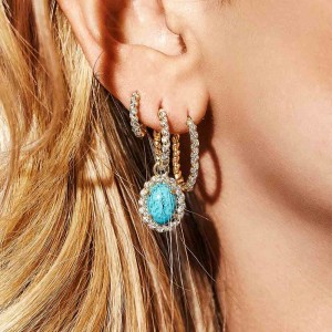 Asymmetric Yellow Silver Soleil Small Earrings With Stone In Turquoise Color