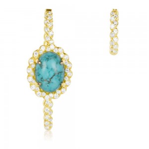Asymmetric Yellow Silver Soleil Earrings With Stone In Turquoise Color