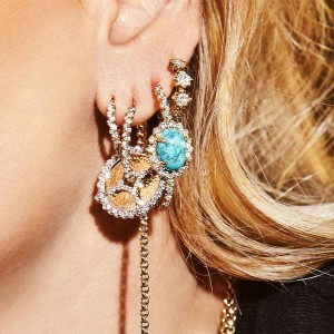 Asymmetric Yellow Silver Soleil Earrings With Stone In Turquoise Color