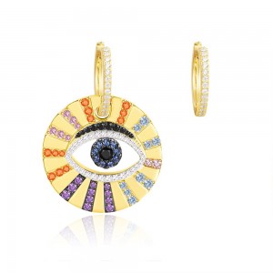 Asymmetric Yellow Silver Pop  Multicolor Lucky Eye Earrings