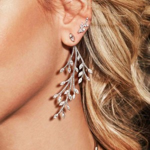 Asymmetric Silver Festival Statement Leaf Earrings