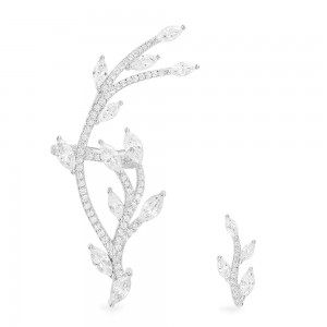 Asymmetric Silver Festival Statement Leaf Ear Cuff With Stud
