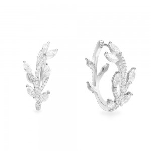 Silver Festival Leaf Hoop Earrings