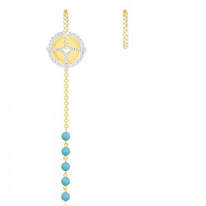 Asymmetric Yellow Silver Soleil Earrings With Mini Stone In Turquoise Color