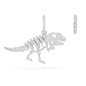 Dinosaur Asymmetrical Earrings - silver