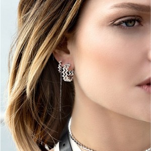 Silver Up And Down Earrings With Dropping Chains