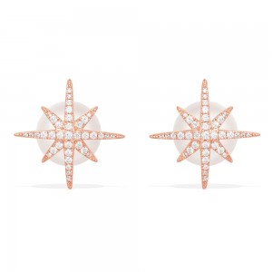 Meteorites Rose Stud Earrings With Pearls