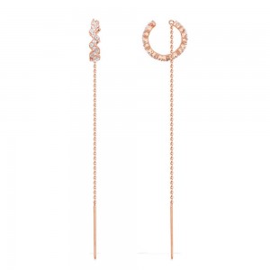 Pink Silver Up And Down Earrings With Dropping Chains
